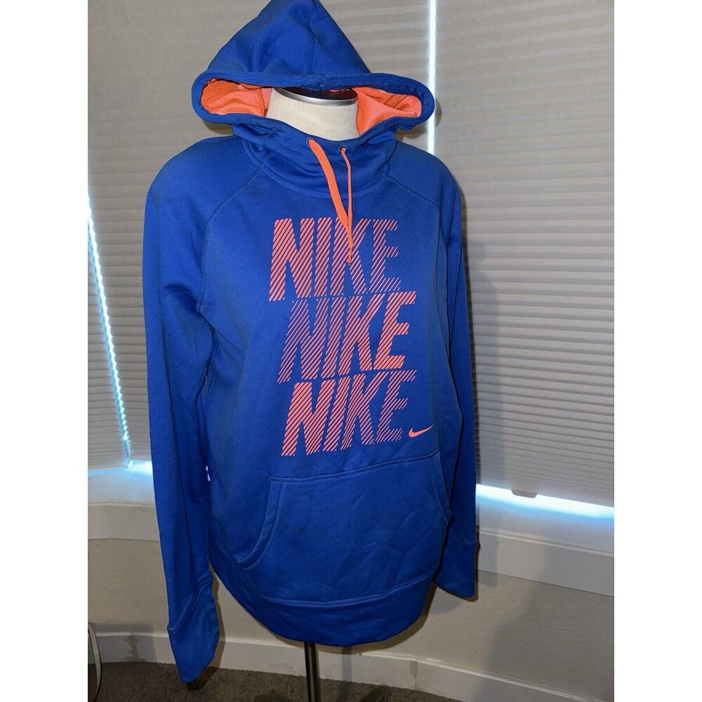 Nike Hoodie Mens XL Blue Orange Pullover Sweater Therma Fit Active Coral